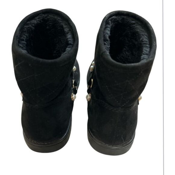Faux Suede Ankle Boots Pearl Embellished Quilted Black‎ Winter Shoes, size 8.5M. - Picture 2 of 7